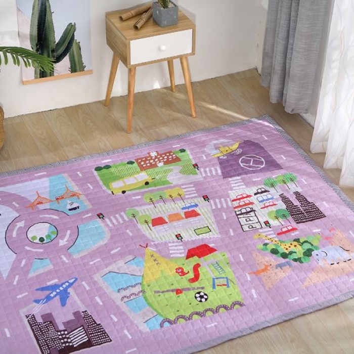 91家纺网 家纺一手货源 找家纺 沁童家纺 北欧风长方形加厚地垫儿童爬爬垫百变交通