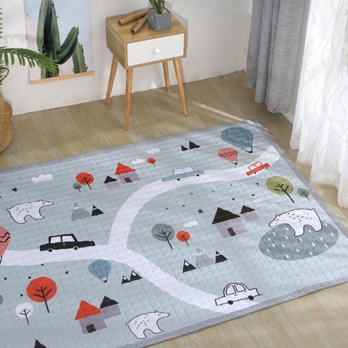 91家纺网 家纺一手货源 找家纺 沁童家纺 北欧风长方形加厚地垫儿童爬爬垫藏宝图