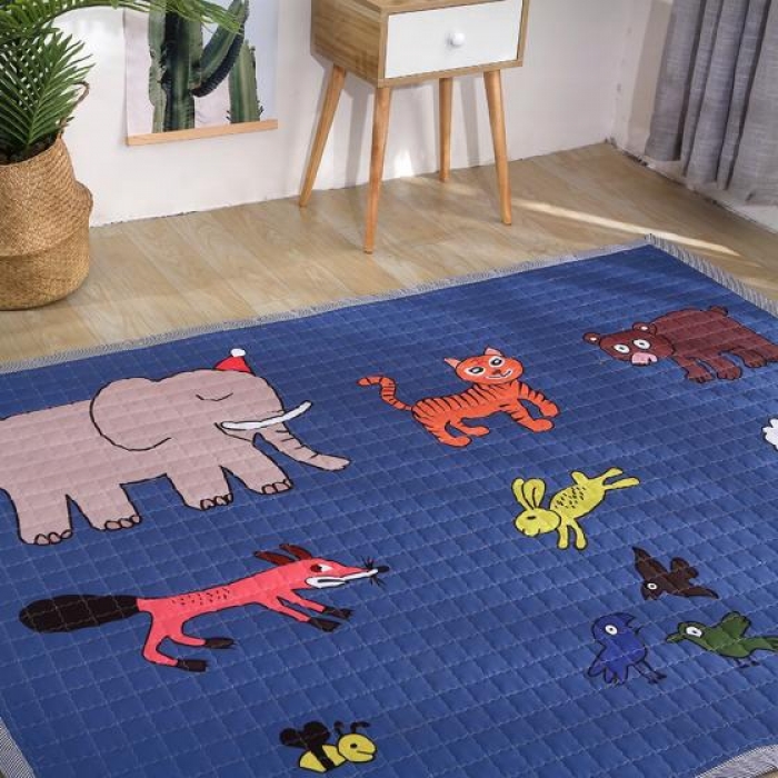 91家纺网 家纺一手货源 找家纺 沁童家纺 北欧风长方形加厚地垫儿童爬爬垫动物乐园