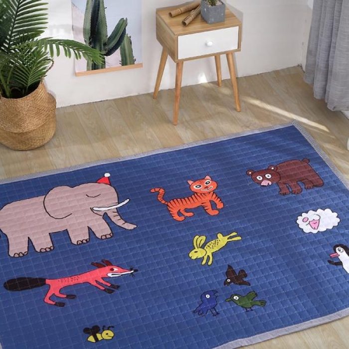 91家纺网 家纺一手货源 找家纺 沁童家纺 北欧风长方形加厚地垫儿童爬爬垫动物乐园