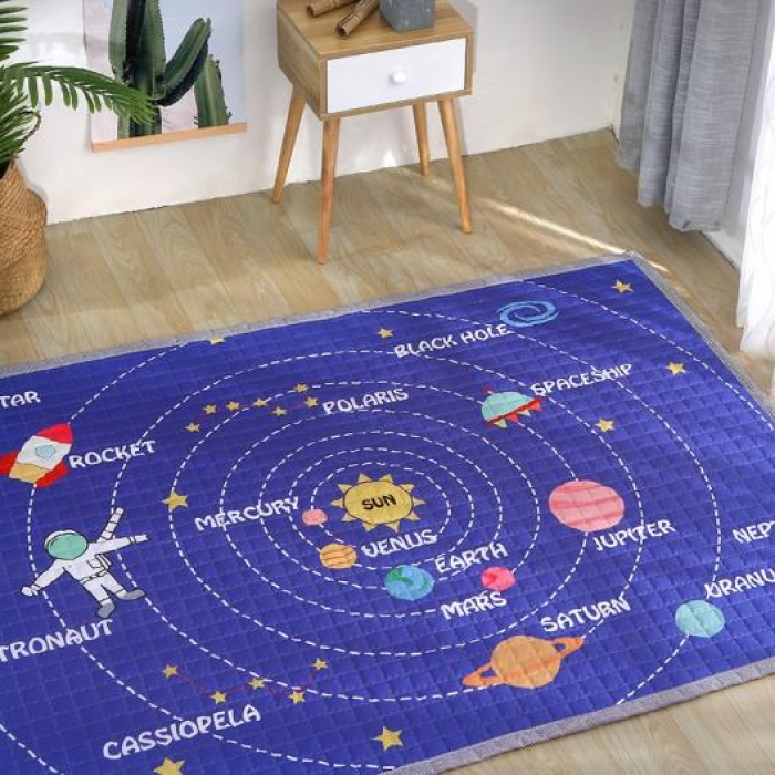 91家纺网 家纺一手货源 找家纺 沁童家纺 北欧风长方形加厚地垫儿童爬爬垫太阳系