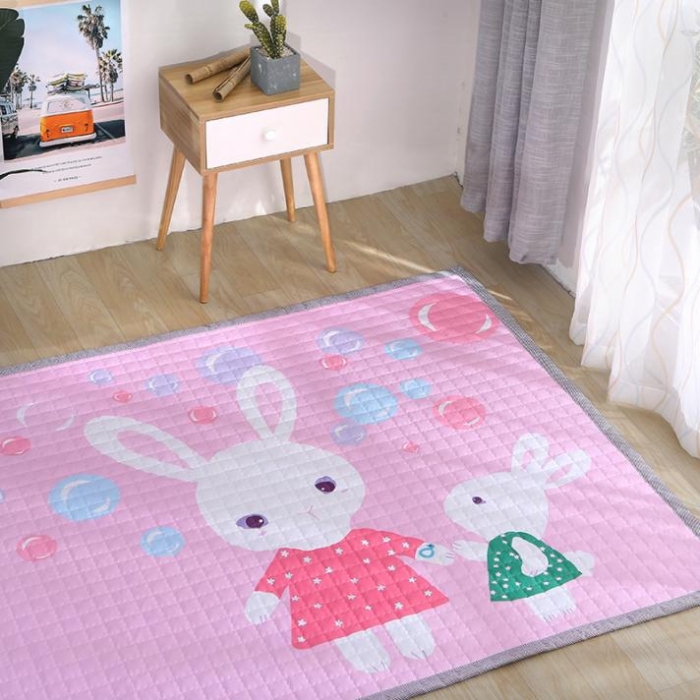 91家纺网 家纺一手货源 找家纺 沁童家纺 北欧风长方形加厚地垫儿童爬爬垫兔泡泡