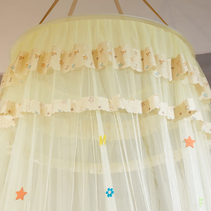 91家纺网 家纺一手货源 找家纺 艾晶美 65cm圆顶蚊帐吊顶蚊帐米黄色