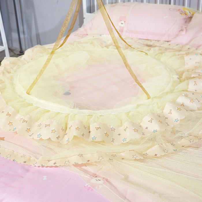 91家纺网 家纺一手货源 找家纺 艾晶美 65cm圆顶蚊帐吊顶蚊帐米黄色