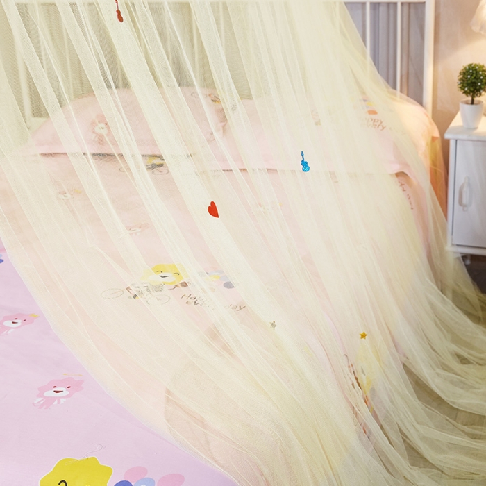 91家纺网 家纺一手货源 找家纺 艾晶美 65cm圆顶蚊帐吊顶蚊帐米黄色