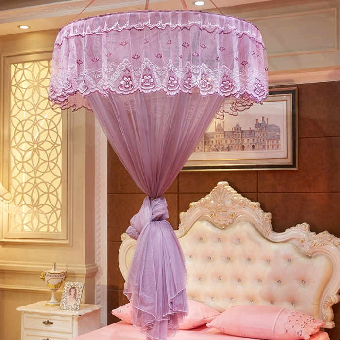 91家纺网 家纺一手货源 找家纺 艾晶美 新款1.2直径吊顶蚊帐豆沙色