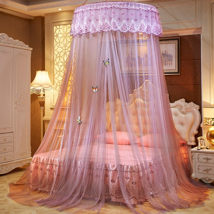 91家纺网 家纺一手货源 找家纺 艾晶美 新款1.2直径吊顶蚊帐豆沙色