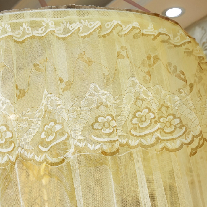 91家纺网 家纺一手货源 找家纺 艾晶美 新款1.2直径吊顶蚊帐米黄色