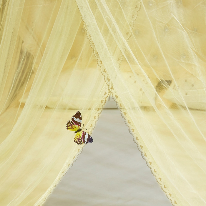 91家纺网 家纺一手货源 找家纺 艾晶美 新款1.2直径吊顶蚊帐米黄色