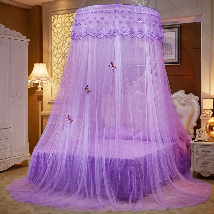 91家纺网 家纺一手货源 找家纺 艾晶美 新款1.2直径吊顶蚊帐紫色