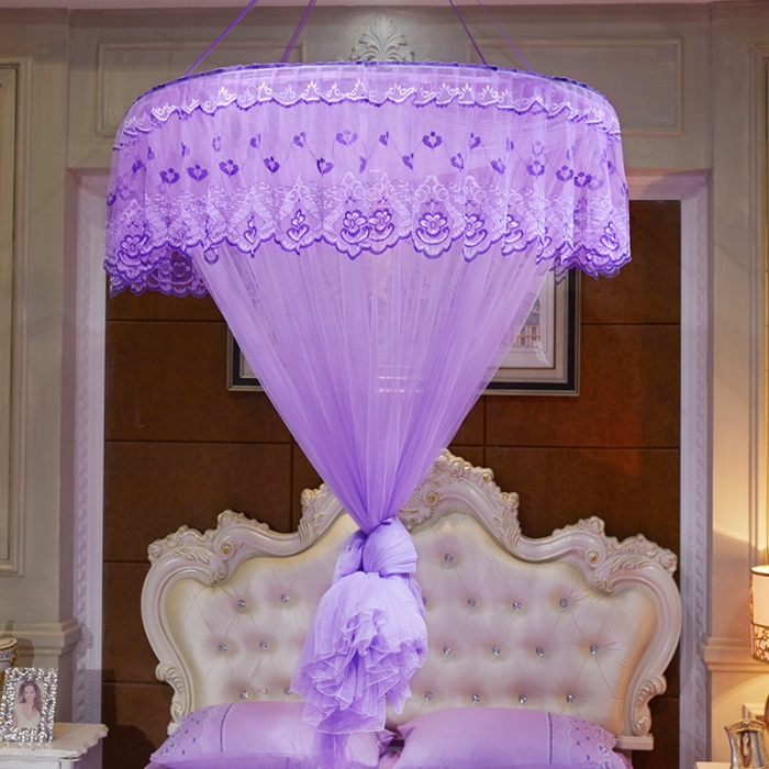 91家纺网 家纺一手货源 找家纺 艾晶美 新款1.2直径吊顶蚊帐紫色