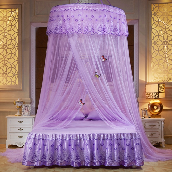 91家纺网 家纺一手货源 找家纺 艾晶美 新款1.2直径吊顶蚊帐紫色