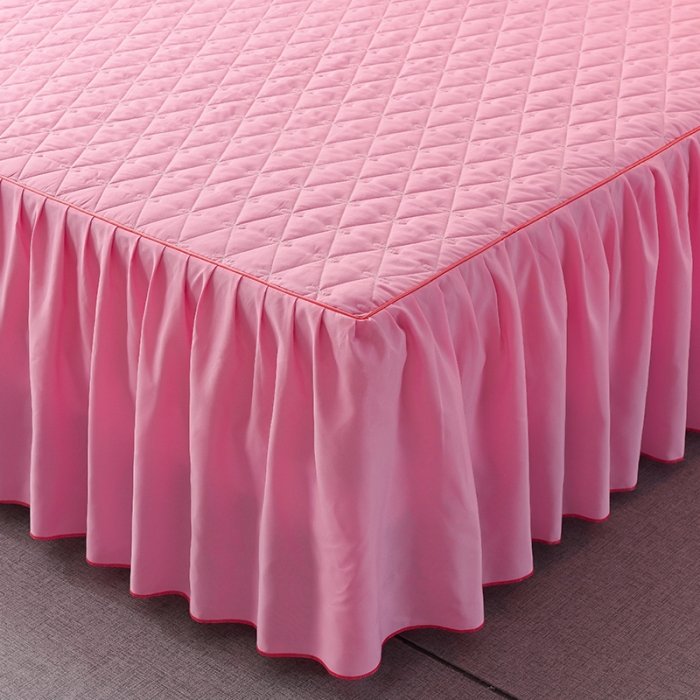 91家纺网 家纺一手货源 找家纺 艾晶美 2018冬款夹棉床裙三件套 丛林烈鸟-粉色