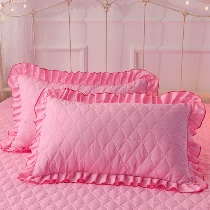 91家纺网 家纺一手货源 找家纺 艾晶美 2018冬款夹棉床裙三件套 丛林烈鸟-粉色