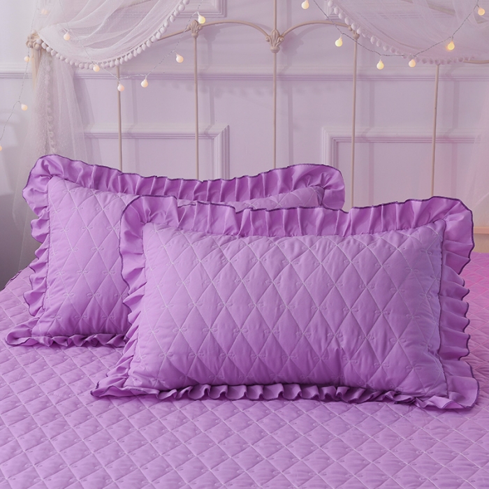 91家纺网 家纺一手货源 找家纺 艾晶美 2018冬款夹棉床裙三件套 丛林烈鸟-紫色