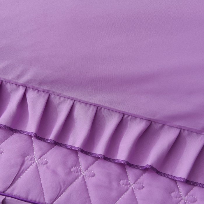 91家纺网 家纺一手货源 找家纺 艾晶美 2018冬款夹棉床裙三件套 丛林烈鸟-紫色