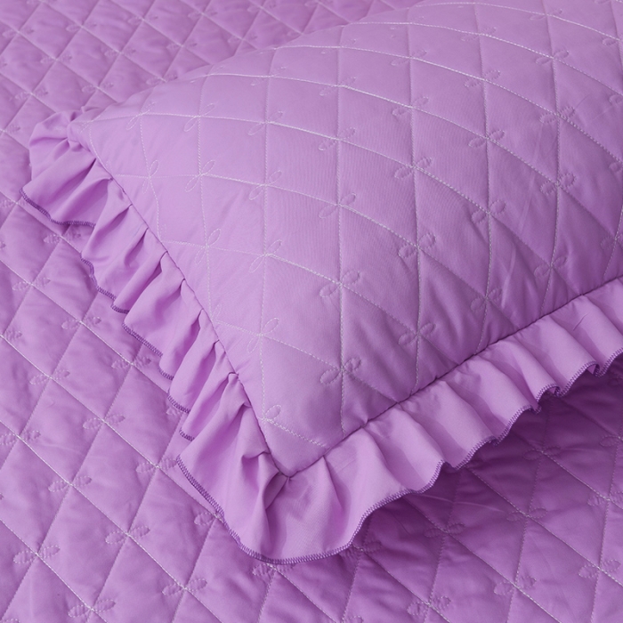 91家纺网 家纺一手货源 找家纺 艾晶美 2018冬款夹棉床裙三件套 丛林烈鸟-紫色