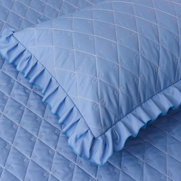 91家纺网 家纺一手货源 找家纺 艾晶美 2018冬款夹棉床裙三件套 小蜜蜂-天蓝