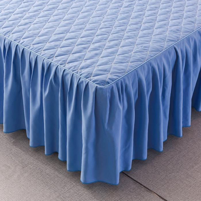 91家纺网 家纺一手货源 找家纺 艾晶美 2018冬款夹棉床裙三件套 小蜜蜂-天蓝