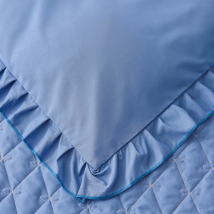 91家纺网 家纺一手货源 找家纺 艾晶美 2018冬款夹棉床裙三件套 小蜜蜂-天蓝