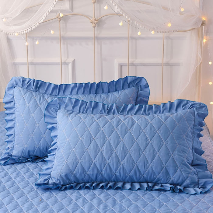 91家纺网 家纺一手货源 找家纺 艾晶美 2018冬款夹棉床裙三件套 小蜜蜂-天蓝