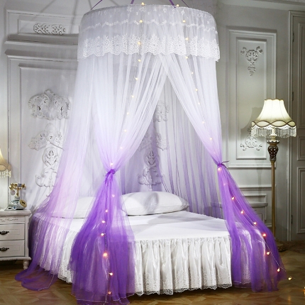 91家纺网 家纺一手货源 找家纺 艾晶美家纺 三开门渐变色吊顶蚊帐 琉纱-紫