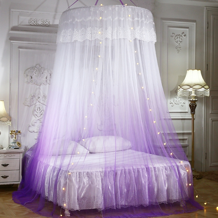 91家纺网 家纺一手货源 找家纺 艾晶美家纺 三开门渐变色吊顶蚊帐 琉纱-紫