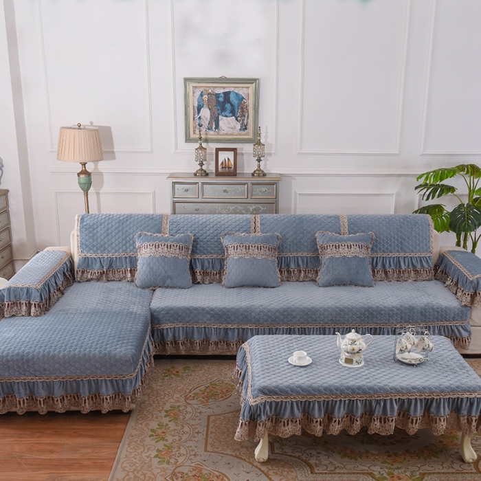 91家纺网 家纺一手货源 找家纺 共鸣沙发垫 2019新款水晶绒沙发垫水晶绒蓝灰