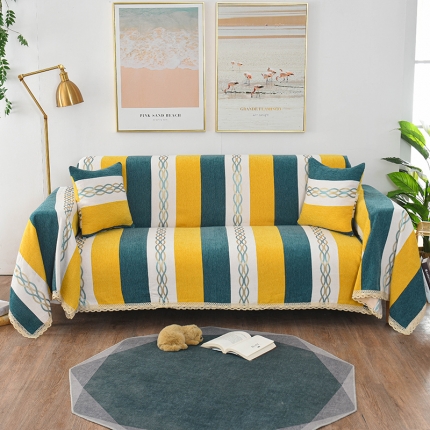 共鸣沙发垫 2019新款新款雪尼尔沙发巾沙发垫 条纹蓝黄
