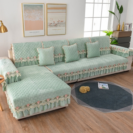 共鸣沙发垫 2019新款水晶绒沙发垫水晶绒 浅绿