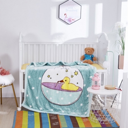 91家纺网 家纺一手货源 找家纺 凯轩毛毛毯毯子 2019新款加厚儿童云毛毯毯子 星星鸭-绿