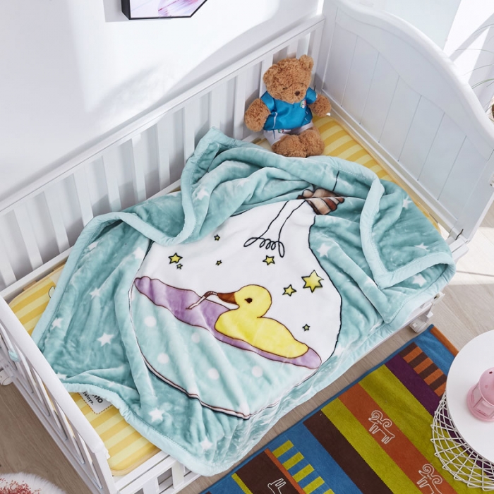 91家纺网 家纺一手货源 找家纺 凯轩毛毛毯毯子 2019新款加厚儿童云毛毯毯子 星星鸭-绿