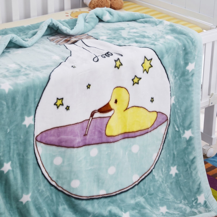 91家纺网 家纺一手货源 找家纺 凯轩毛毛毯毯子 2019新款加厚儿童云毛毯毯子 星星鸭-绿