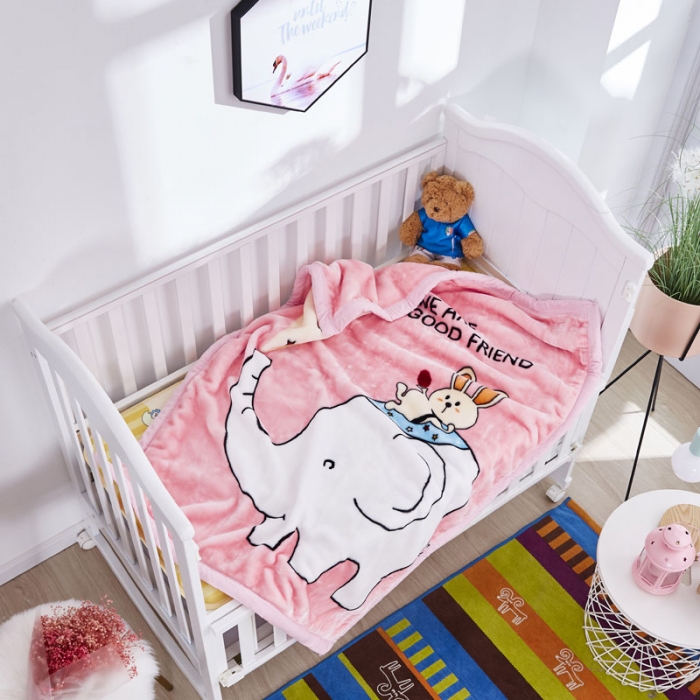 91家纺网 家纺一手货源 找家纺 凯轩毛毛毯毯子 2019新款加厚儿童云毛毯毯子 快乐小象-粉