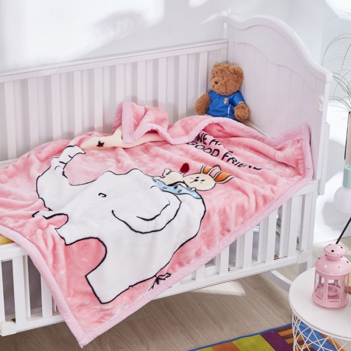 91家纺网 家纺一手货源 找家纺 凯轩毛毛毯毯子 2019新款加厚儿童云毛毯毯子 快乐小象-粉