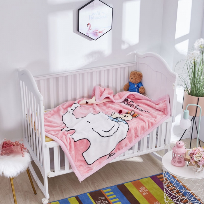 91家纺网 家纺一手货源 找家纺 凯轩毛毛毯毯子 2019新款加厚儿童云毛毯毯子 快乐小象-粉