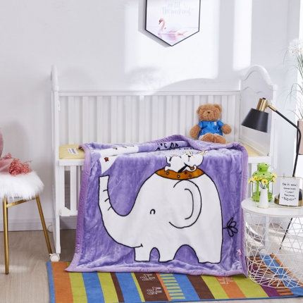 凯轩毛毯 2019新款加厚儿童云毯 快乐小象-紫
