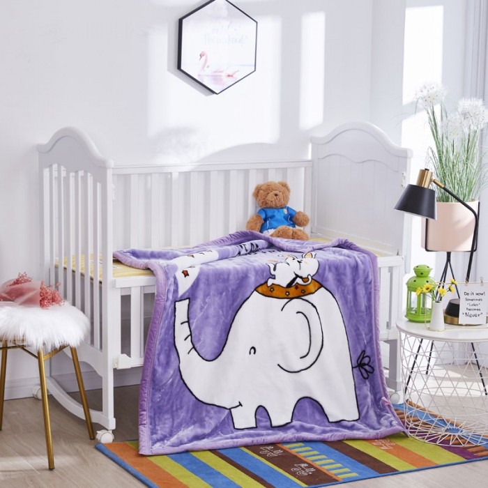 91家纺网 家纺一手货源 找家纺 凯轩毛毛毯毯子 2019新款加厚儿童云毛毯毯子 快乐小象-紫