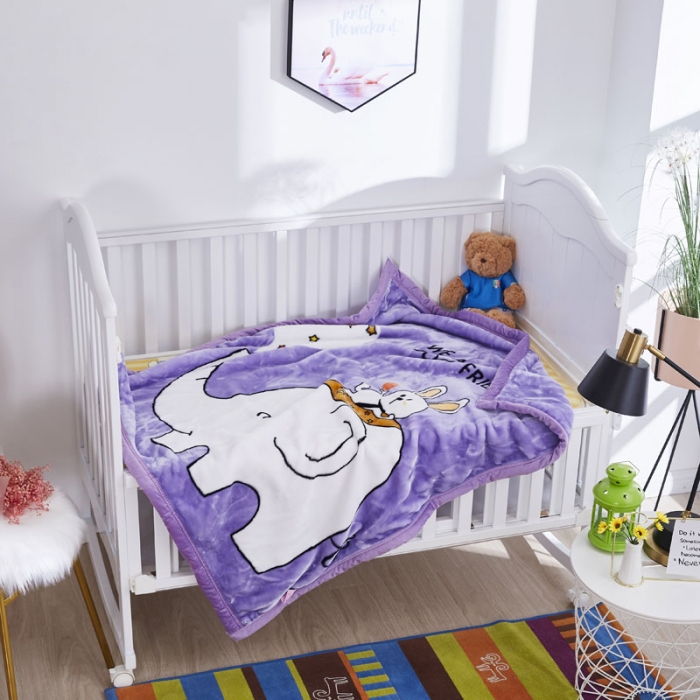 91家纺网 家纺一手货源 找家纺 凯轩毛毛毯毯子 2019新款加厚儿童云毛毯毯子 快乐小象-紫