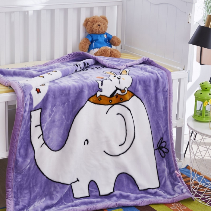 91家纺网 家纺一手货源 找家纺 凯轩毛毛毯毯子 2019新款加厚儿童云毛毯毯子 快乐小象-紫