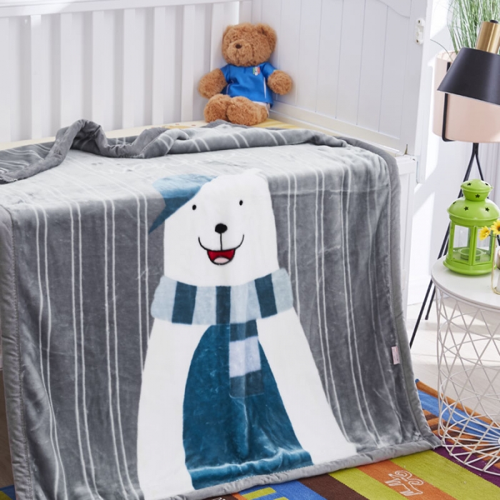 91家纺网 家纺一手货源 找家纺 凯轩毛毛毯毯子 2019新款加厚儿童云毛毯毯子 帽子熊