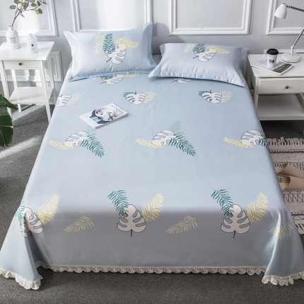 91家纺网 家纺一手货源 找家纺 懒猫 2020新款竹语提花花边床单款冰丝席 半夏-浅灰