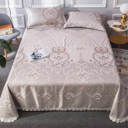 91家纺网 家纺一手货源 找家纺 懒猫 2020新款竹语提花花边床单款冰丝席 卢浮宫-米咖