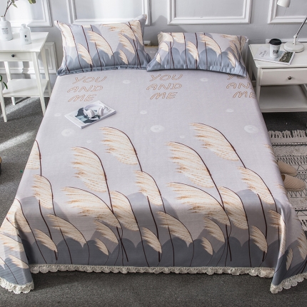 91家纺网 家纺一手货源 找家纺 懒猫 2020新款竹语提花花边床单款冰丝席 芦苇花