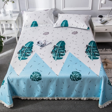 91家纺网 家纺一手货源 找家纺 懒猫 2020新款竹语提花花边床单款冰丝席 羽叶