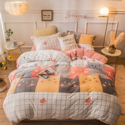 91家纺网 家纺一手货源 找家纺 （总）懒猫家纺2020立体雪花绒法莱绒水晶绒四件套升级床笠款