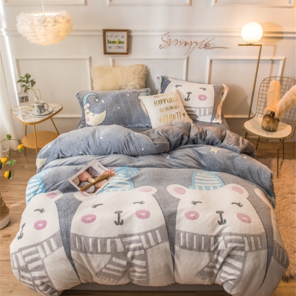 91家纺网 家纺一手货源 找家纺 （总）懒猫家纺2020立体雪花绒法莱绒水晶绒四件套升级床笠款