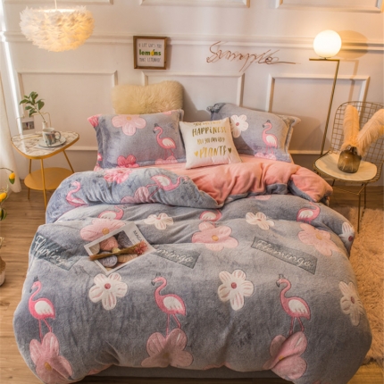 91家纺网 家纺一手货源 找家纺 懒猫家纺 2020新款立体雪花绒法莱绒水晶绒四件套 樱花恋