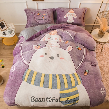 91家纺网 家纺一手货源 找家纺 （总）懒猫家纺 2020新款大版雪花绒四件套床笠款