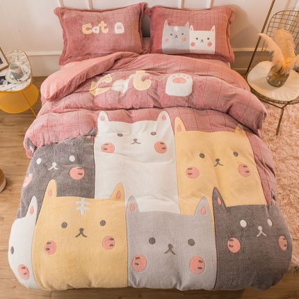 91家纺网 家纺一手货源 找家纺 （总）懒猫家纺 2020新款大版雪花绒四件套床笠款